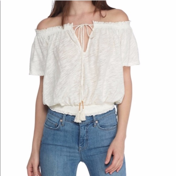 WE THE FREE Hummingbird Tee Linen Cotton Ivory Peasant Style Blouse Size Small - Picture 9 of 9